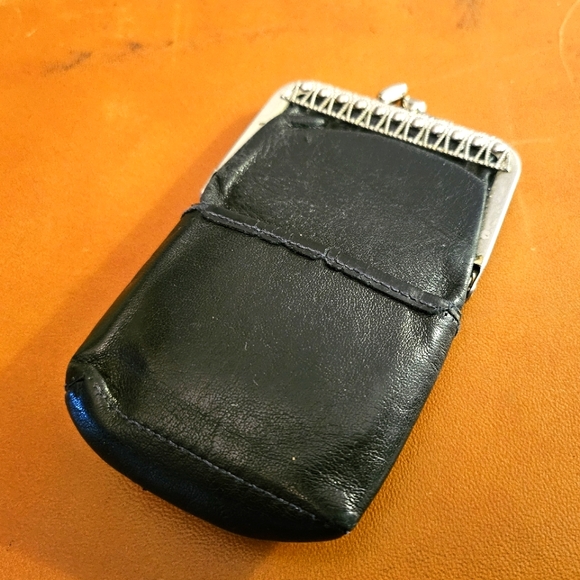 Vintage Black & Silver Miniture Leather Coin Purse | Size Mini - Picture 1 of 5